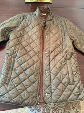 Peter Millar Olive Green Quilted Jacket with dark brown Interior